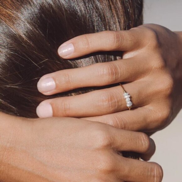 Dainty Pearl Ring Freshwater Pearl Gold Ring Waterproof Gold Ring Stacking ring - Picture 5 of 10